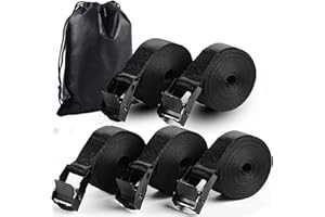 5Pack Cam Buckle Tie Down Straps Short, 1" x 4 ft Heavy Duty Lashing Secure Strap Adjustable Black Pull Cinch Strap for Kayak