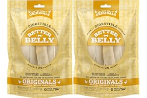 Better Belly Highly Digestible Rawhide Small Roll Chews, Treat Your Dog to a Chew with NO Artificial Colors or Flavors 6ct. 2pk