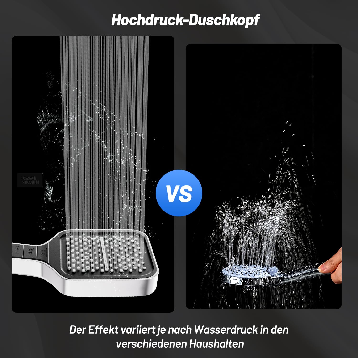 VEHHE Duschkopf Wassersparend, 7 Strahlarten Duschkopf Regendusche mit Stopptaste, Einhand-Einstellung und Anti-Stau-Silikondüse, Gross Duschbrause Druckerhöhend（Silber） 4