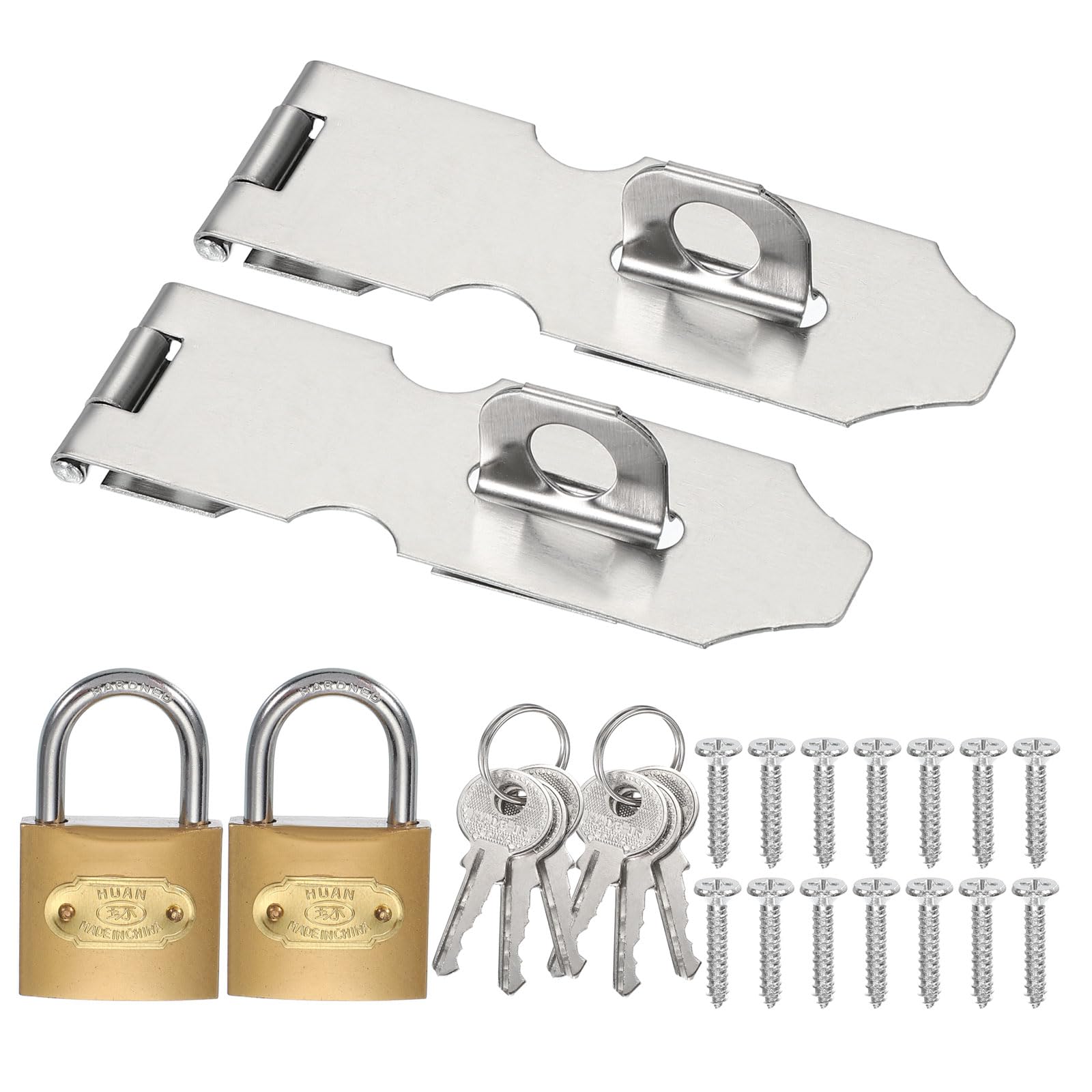 PATIKIL Door Lock Hasp Latch 3.9 Inch,2 Set Stainless Steel Safety Hasp Lock Clasp Hinge Packlock(38mm) with Screws/Key for Door Gate Cabinet Closets, Silver