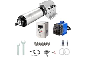 ZHONG HUA JIANG CNC Spindle Motor Kits, 110V 1.5KW 1500W 80mm Water Cooled Spindle Motor CNC Spindle CNC Motor + 110V 1.5KW VFD + ER11 Collet Set + Aviation Wire +Power Wire+ Drill Bits for CNC Router Machine