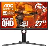 AOC 27 Inch Gaming Monitor QHD 180Hz Mini-LED HDR1000, Q27G3XMN | 3440&times;1440 Computer Monitor, 0.3ms, HDR400, USB 3.2, DP 1.4, HDMI 2.1, Height Adjustable Stand, Audio Out, VESA Mount