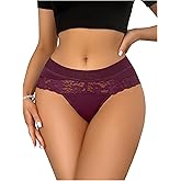 WDIRARA Women's Floral Lace Mesh Briefs Mid Rise Panty Sexy Scalloped Trim Underwear