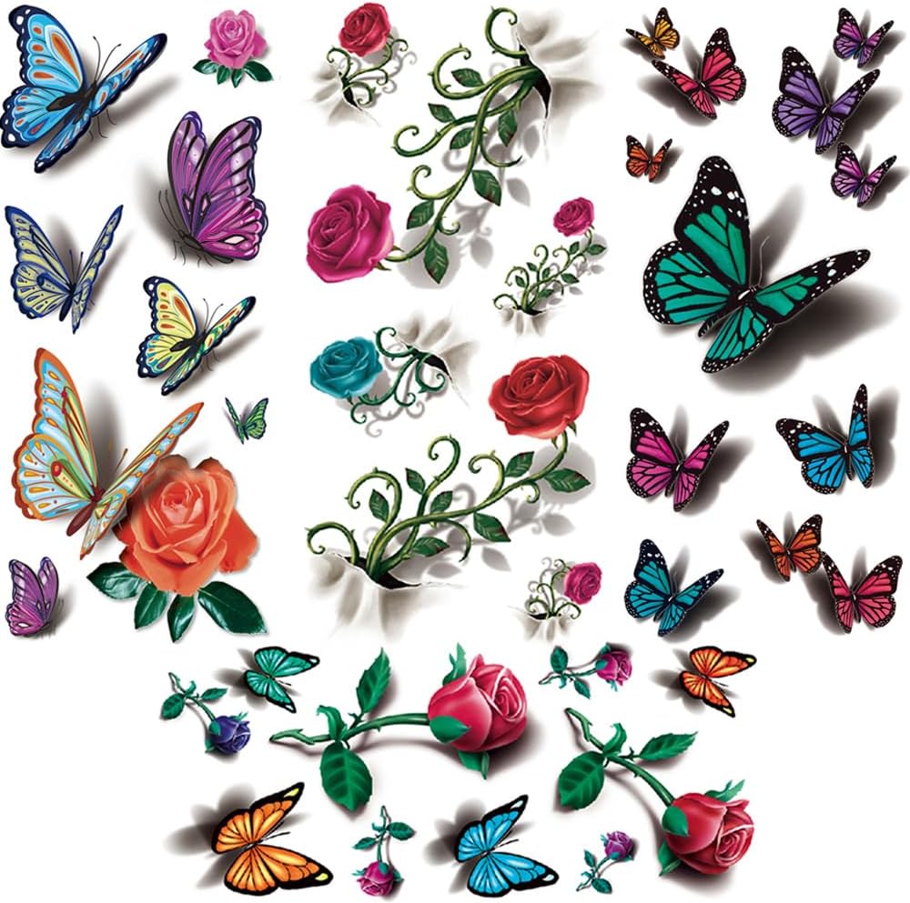 Yesallwas Temporary Feather Butterfly Tattoos for Women Kids Girls Teens