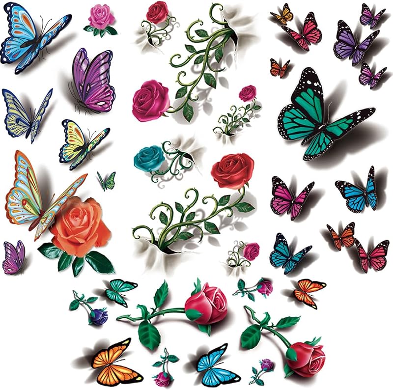 Yesallwas Temporary Feather Butterfly Tattoos for Women Kids Girls Teens