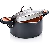 Gotham Steel Pasta Pot with Patented Built in Strainer with Twist N Lock Handles, Nonstick Ti- Cerama Copper Coating by Chef 