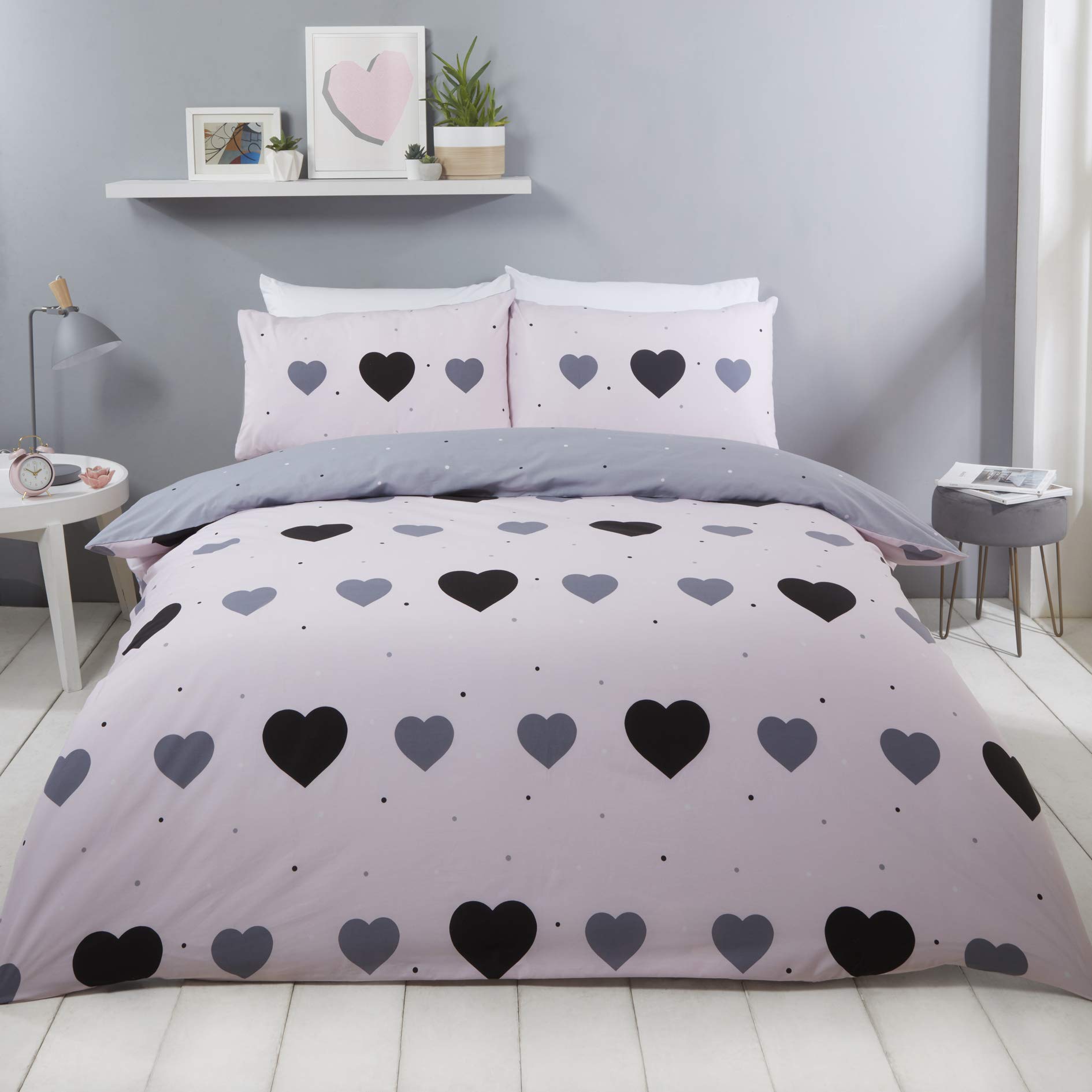 Rapport Home Miley 3-Piece Hearts Printed King Duvet Cover Set with 2 Pillowcase – Pink Bedding Set