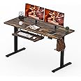 FitStand Standing Desk with Keyboard Tray, 55x24 Inch Electric Adjustable Height Desk, Stand Up Desk Computer Workstation for Home Office, Rustic Brown