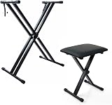 Crystals Double Braced X Frame Keyboard Stand and Chair Set Black view 1