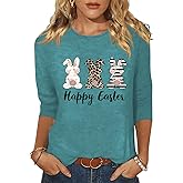 Vircreate Womens 3/4 Sleeve Crew Neck T-Shirts Valentina's Day Spring Shirts Love Heart Raglan Tops
