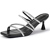 IDIFU IN2 Rhinestone Heels Strappy Low Kitten Square Open Toe Mule Heels Wedding Bridal Prom Party Dress Shoes for Women Comfortable Dressy Formal Sparkly Slip On Heeled Sandals