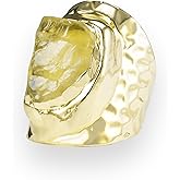 Melhill Raw Citrine Crystal Ring Gold Plated Wide Open Band Chunky Hammered Nature Boho Vintage Statement Jewelry for Women Size 8