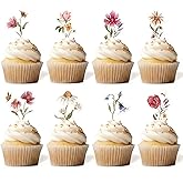 48PCS Wildflower Baby Shower Cupcake Toppers, Floral Birthday Party Decorations, Wildflower Baby in Bloom Cake Decorations, Flower Floral Wedding Party Decor