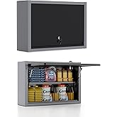 JZD Metal Wall Cabinet with Removable Shelf, Lockable Hanging Cabinet with Up Flip Door, for Kitchen Warehouse Utility Room Garage