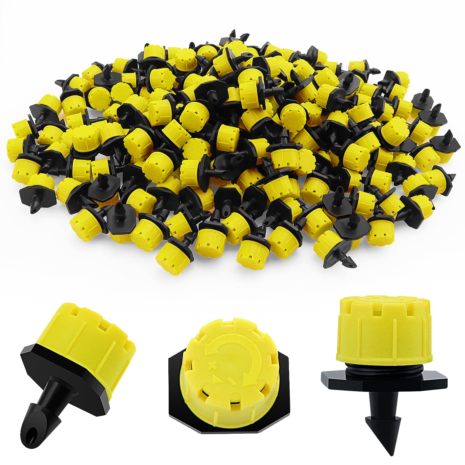 VooGenzek 200 PCS 1/4 Inch Adjustable Irrigation Dripper Sprinklers, Micro 8-Hole Emitter Drippers for Irrigation System, Anti-clogging Watering Sprinklers for Garden, Lawn, Greenhouse, Yellow