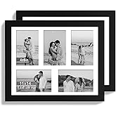 Hongkee 11x14 Picture Frame Set of 2, Black Wood Frame with Real Glass Collage Picture Frames, Display Pictures Five 4x6 With Mat or 11 x 14 Without Mat, Photo Frames Wall Gallery