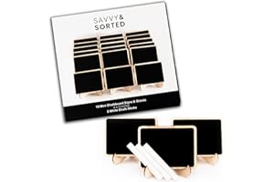 SAVVY & SORTED Mini Chalkboard Signs for Food - 18 Small Chalk Signs Including 3 White Chalk Sticks - Food Signs for Party - Little Chalkboards - Party Food Labels Buffet Cheese Signs Candy Table Party Supplies