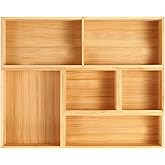 Fabsome Bathroom Drawer Organizer, Bamboo Box Bin for Junk Vanity Desk Makeup Drawer, Small Wooden Container Tea Storage Organization Tray for Kitchen Office, Set of 5