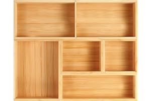 Fabsome Bathroom Drawer Organizer, Bamboo Box Bin for Junk Vanity Desk Makeup Drawer, Small Wooden Container Tea Storage Organization Tray for Kitchen Office, Set of 5