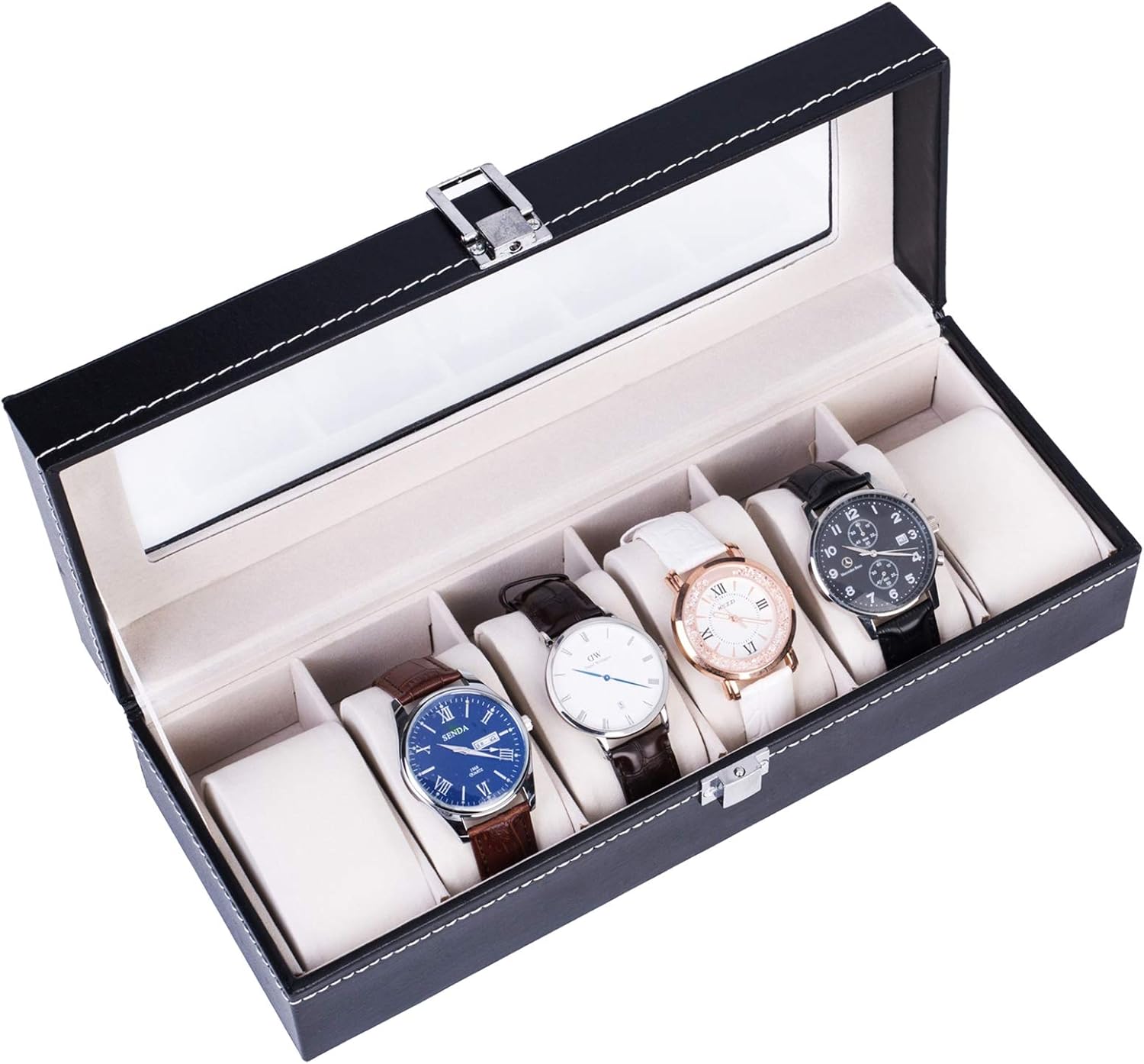 Watch Storage Box, Jewelry Watch Organizer Elegant Black PU