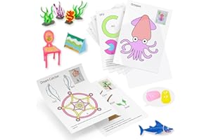 3D Pen Printing Template, 20 Sheets 3D Printer Drawing Graffiti, 3D Painting Paper Stencils with a PVC Transparent Board, for