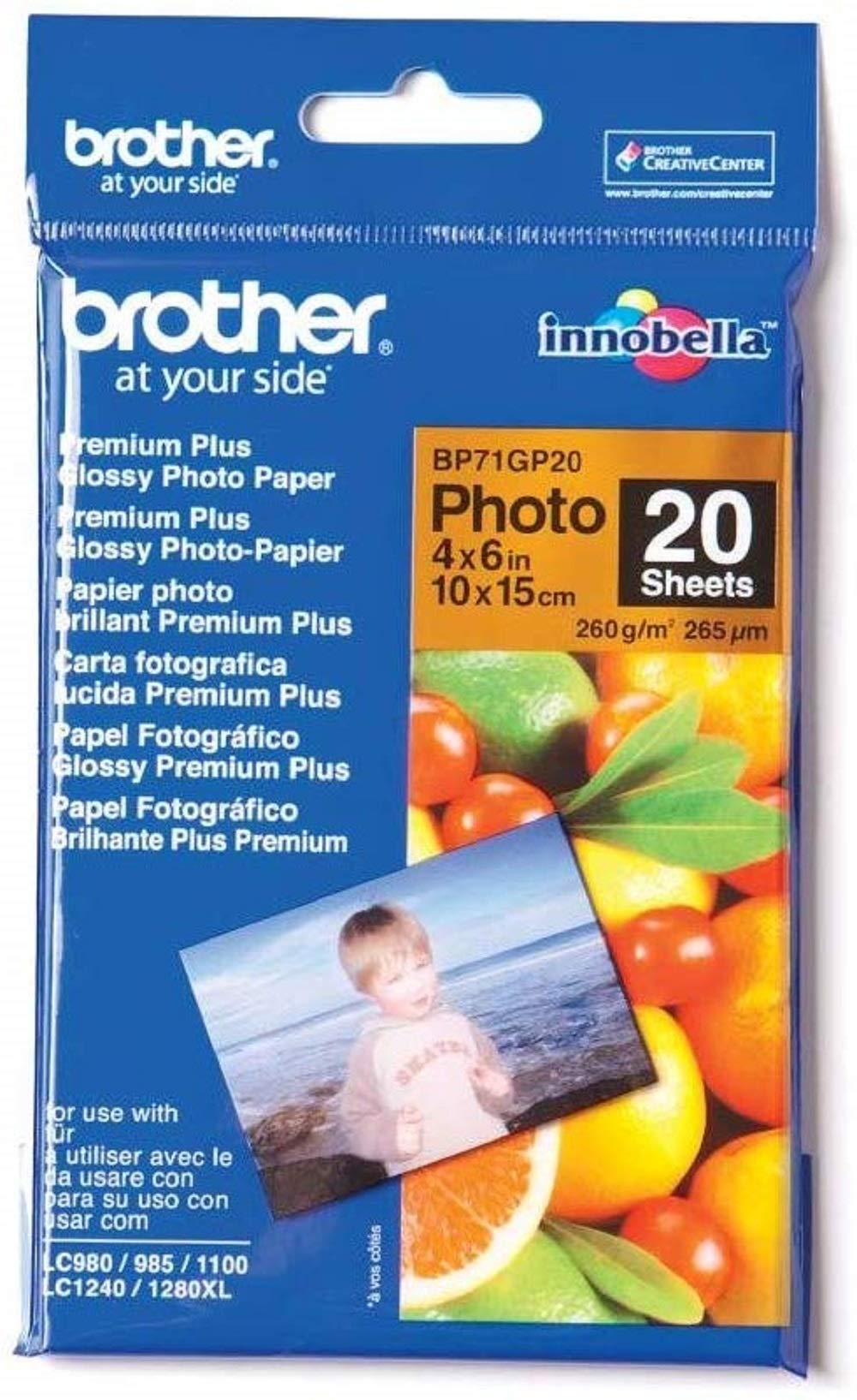 Brother BP71GP20 Photo Paper, 6 Inch x 4 Inch, Premium Plus Glossy, 15 cm (W) x 10 cm (L), 20 Sheets, Brother Genuine Supplies