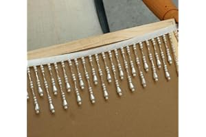 GorinsKani 2Yard/Lot Pearl Beaded Lace Trim Tassel 7.5CM DIY Stage Clothing Curtain Splicing Wedding Dress Home Decorative Accessories (White)