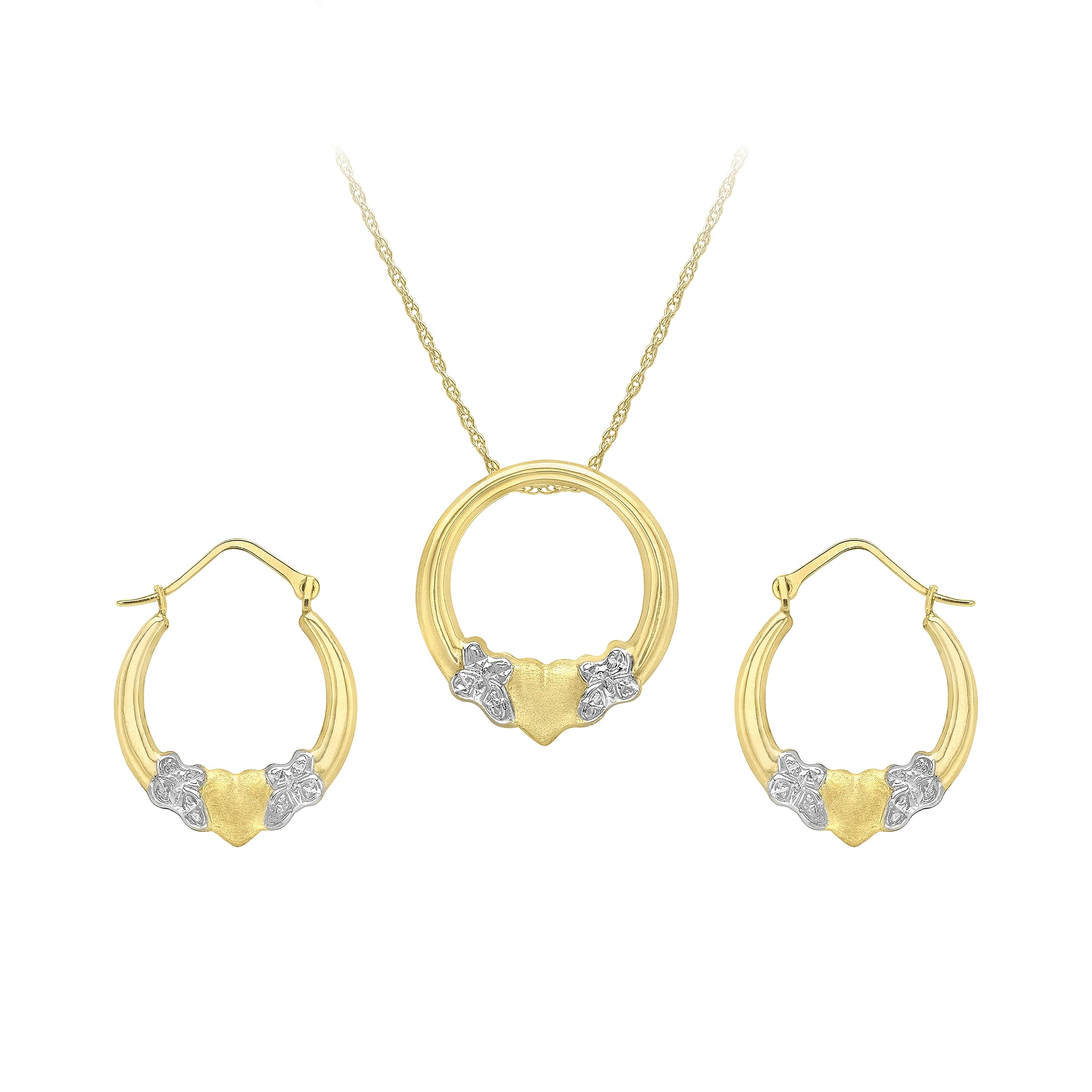 CARISSIMA Women's 9ct Two Tone Heart Necklace and Earrings Set of 46cm