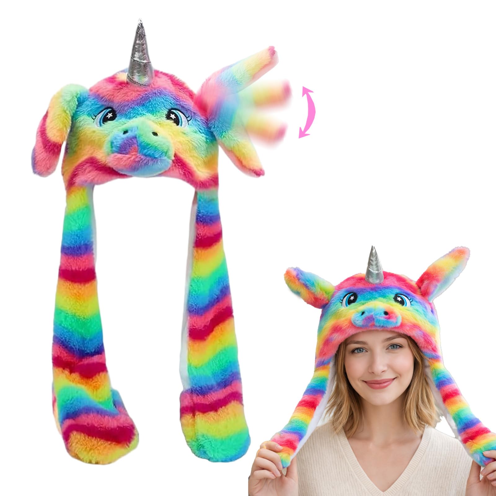 GWAWG Unicorn Hat with Moving Ears - Cute Plush Animal Hat for Girls, Soft Cartoon Movable Ears Winter Hat, Funny Hats for Party Cosplay Daily Warmth Christmas Halloween