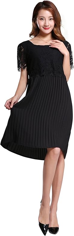 Amazon Enka パーティー ドレス 結婚式 二次会 ワンピース 上品 謝恩会 披露宴 パーティ レース半袖 ブラック S パーティードレス 通販