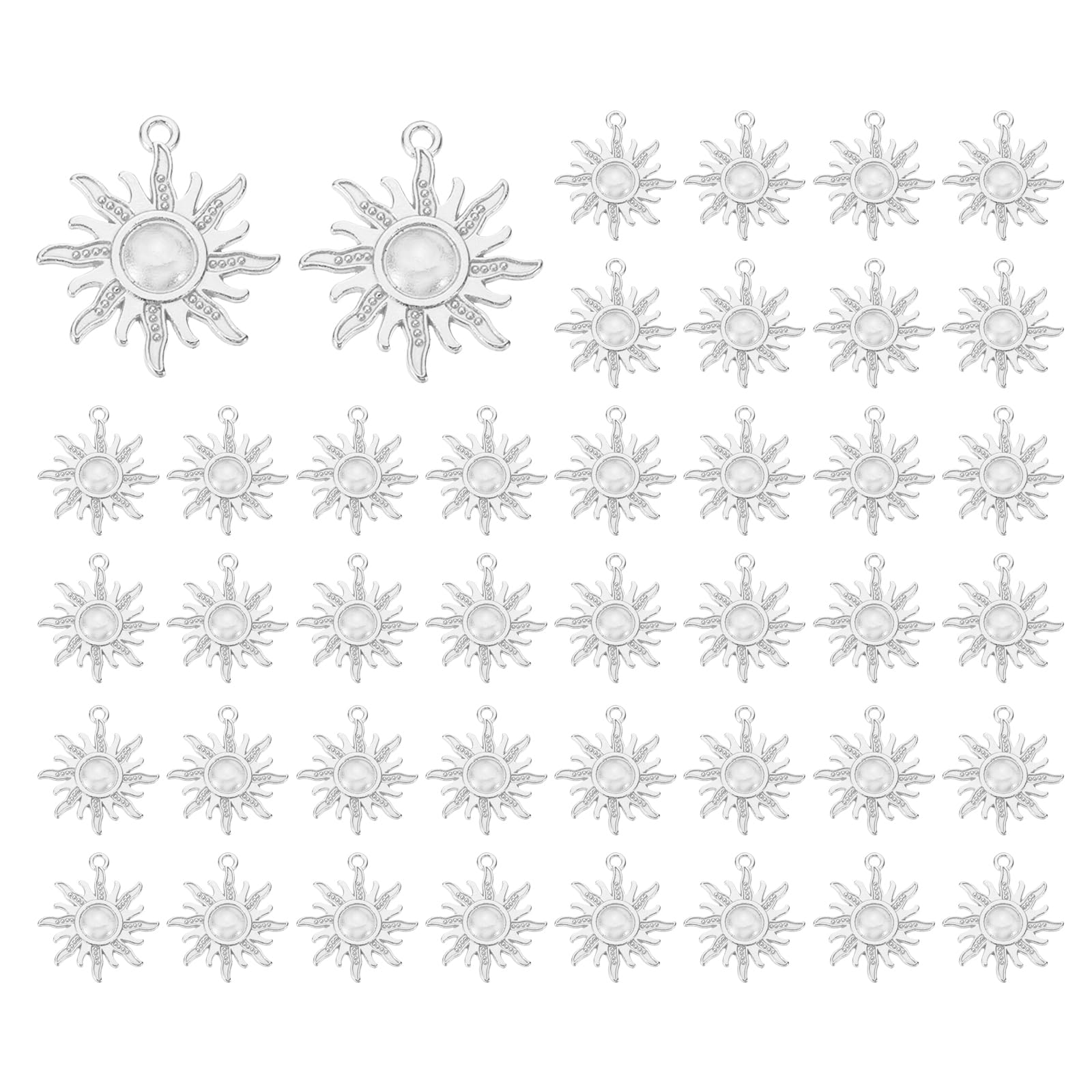 PATIKIL Sun Charm, 50 Pcs Alloy Vintage Pendant for DIY Crafts, Light Silver, 1.1 x 1 Inch
