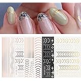 DmHirmg French Line Nail Art Stickers Decals 3D Stickers for Nails Curve Strip Gold Silver Line White Star Stickers for Nail 