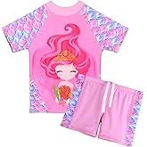 TFJH E Girls Short Sleeve Swimsuit Two Piece Swimwear UPF 50+ UV 3-12 Years