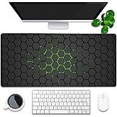 Desk Pad, Green Honeycomb Science Technology Extended Gaming Mouse Pad Large, 35.4"x15.7" Big Mouse Pad with Non-Slip Base and Stitched Edge, Long Computer Keyboard Mouse Mat for Home Office Work