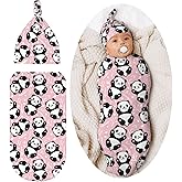 Lcokin Swaddle Blanket Panda Baby Stuff Newborn Baby Swaddling Blanket with Beanie Hat Sets for Boys Girls Infant and Baby Shower Unisex