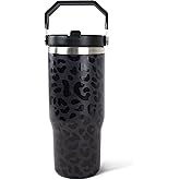 Exacmos 30oz Black Leopard Tumbler with Handle and Straw, Stainless Steel Vacuum Insulated Coffee Tumbler, Travel Mug Water Bottle, Leopard Stuff Accessories Decor Gifts for Women