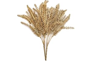 CATTREE Artificial Plants for Christmas Decoration, Plastic Grass Faux Shrubs Fake Lavender Leaves Simulation Wheat Ears Bushes Home Indoor Garden Wedding Hall Table Planter Filler - Gold 2 Pcs