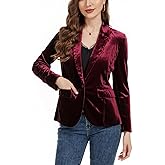 Ellunis Women's Velvet Suit Blazer Jacket Casual 2025 Long Sleeve 1 Button Velvet Blazer Coat