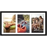Americanflat 5x7 Picture Frame Collage with Shatter-Resistant Glass - Fits Three 5x7 Photos or Use as One 8x16 Frame - Signature Collection - Collage Frames for Tabletop and Wall Display - Black