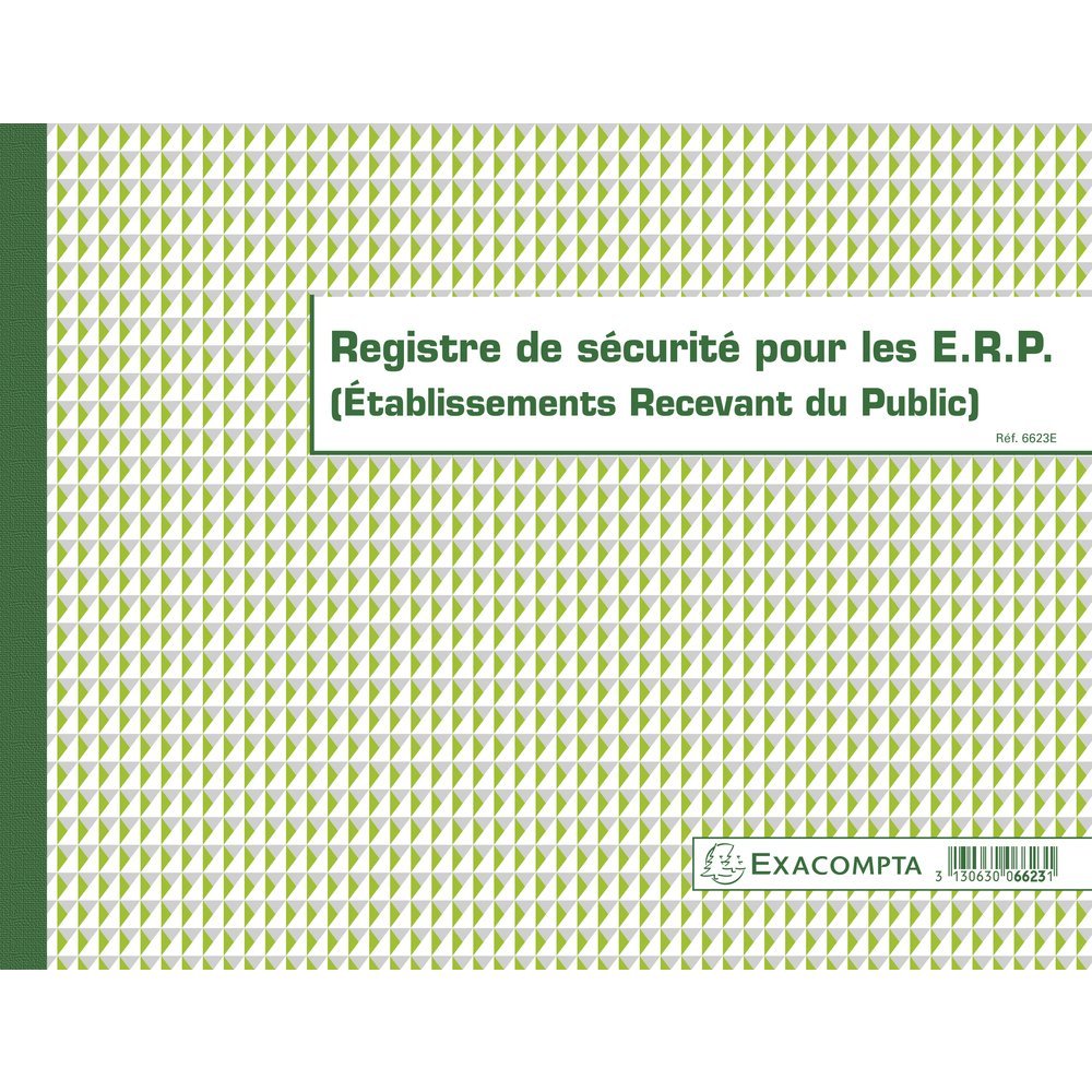 Exacompta - Ref 6623E - Horizontal Receving the Public Security Register Book (20 Pages) - 240 x 320mm in Size, 110gsm Paper with Green Rulings - French Text