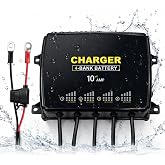 4 Bank 40A Waterproof Onboard Charger 10A per Bank Marine Battery Charger | 12V 14.6V Smart Waterproof Charger, Temperature Compensation &amp; for Lead-Acid, Lithium LiFePO4 Batteries, RV, Boat