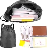 Dacitiery Nylon Drawstring Gym Bag with Outside Zipper Sack Two Side Pockets view 5