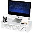 KINLINK Solid Wood Monitor Stand Riser, Monitor Riser with 2 Adjustable Height, 15.8 inch Computer Riser for Computer, iMac, PC, Printer, Computer Monitor Stand for Home & Office, White