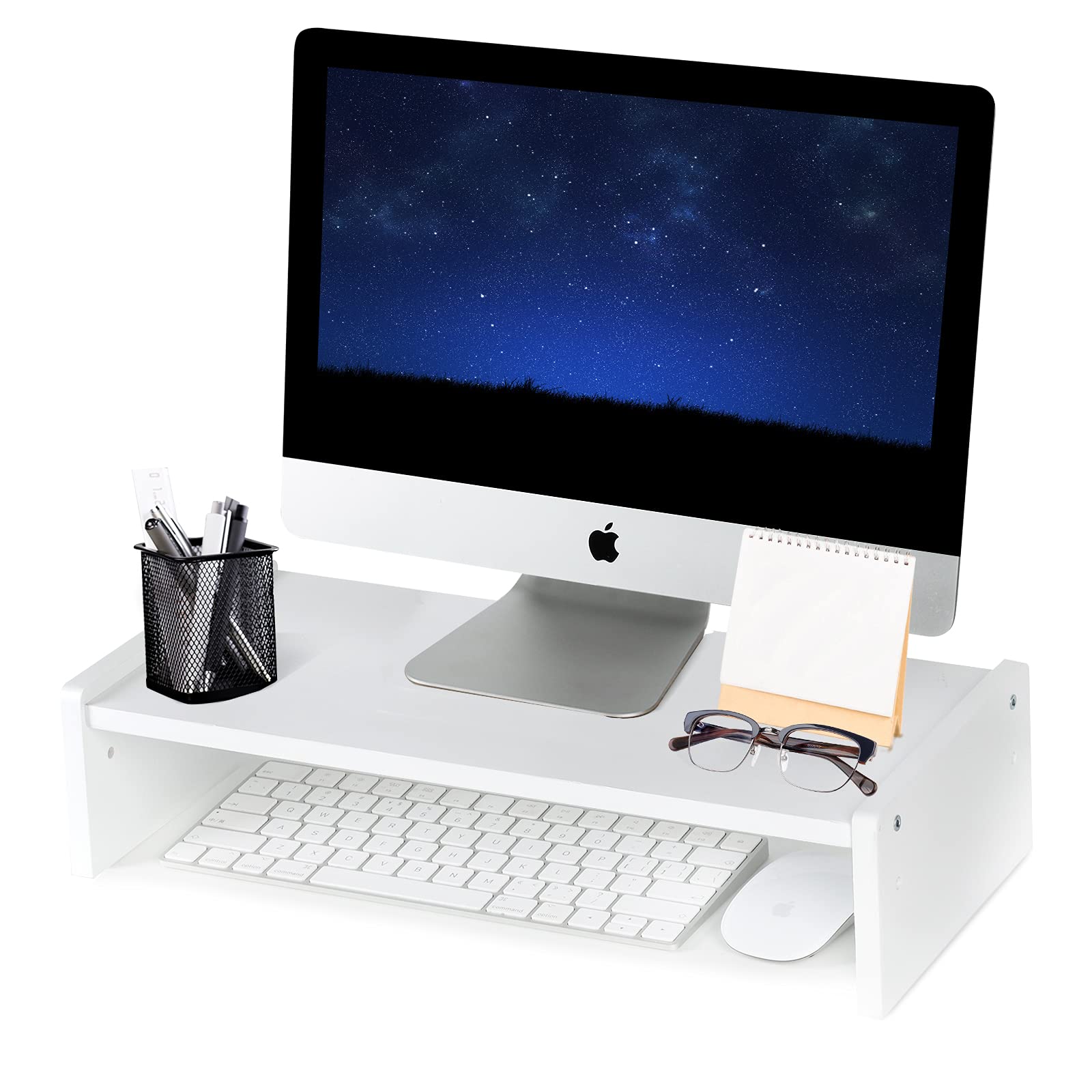 Photo 1 of KINLINK Solid Wood Monitor Stand Riser, Monitor Riser with 2 Adjustable Height, 15.8 inch Computer Riser for Computer, iMac, PC, Printer, Computer Monitor Stand for Home & Office, White