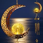 Solar Moon Wind Chimes for Outside Unique Birthday Gifts for Women Mom Grandma Crackle Glass Ball LED Wind Chimes Solar Lights Outdoor Decor Decorative Light for Garden Patio Yard Porch