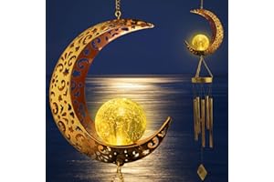 JOBOSI Solar Moon Wind Chimes for Outside Unique Birthday Gifts for Women Mom Grandma Crackle Glass Ball LED Wind Chimes Solar Lights Outdoor Decor Hanging Decorative Mobile Light for Garden Patio Yard Porch