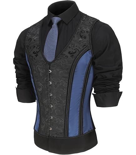HUAMYTH Men Dress Waistcoat Vintage Corset Vest Lace Up Boned