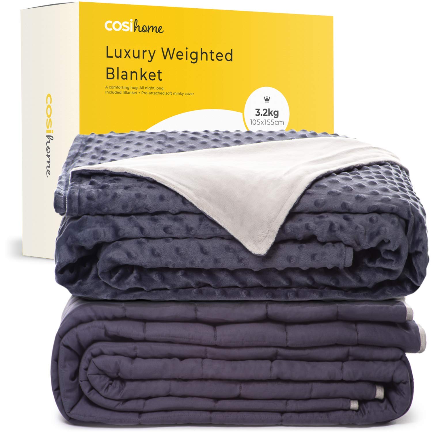 Cosi Home Luxury Weighted Blanket Suitable - 3.2kg with Ultra-Soft Washable Cotton Cover - Heavy Sensory Blanket for Pressure Therapy & Relaxation (Grey)