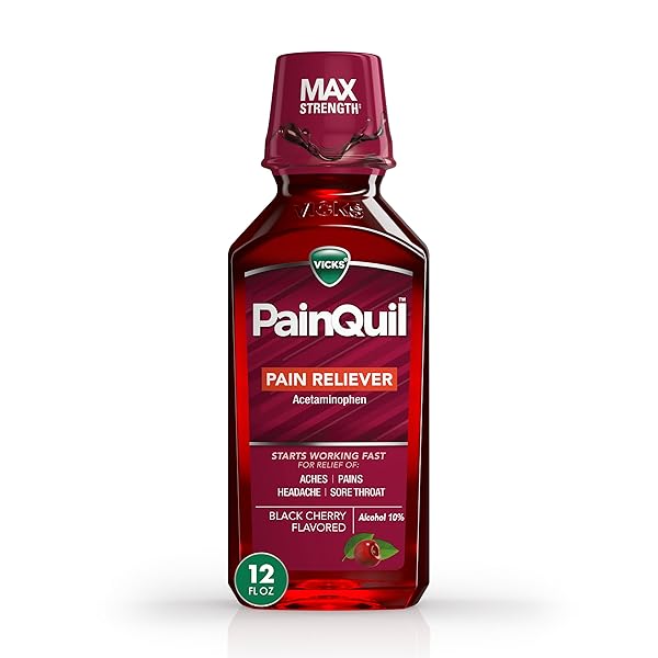 VICKS PAINQUIL PAIN RELIEF ACETAMINOPHEN 1000MG MAX STRENGTH‡ ADULT PAIN RELIEVER LIQUID 12OZ, BACKACHE HEADACHE RELIEF, 1 DAYTIME PAIN RELIEVER