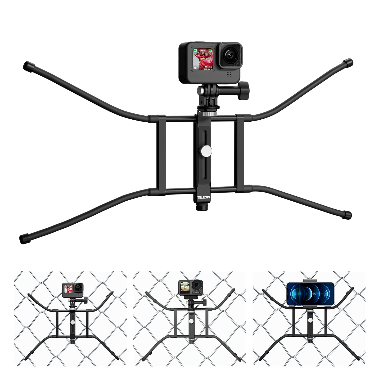 MODJUEGO Action Camera Universal Fence Mount for Go Pro Hero 11/10/9/8/7/MAX /Insta360/DJI action/Smartphone,Precise adjustment perfect shooting view for Recording Baseball, Softball and Tennis Games